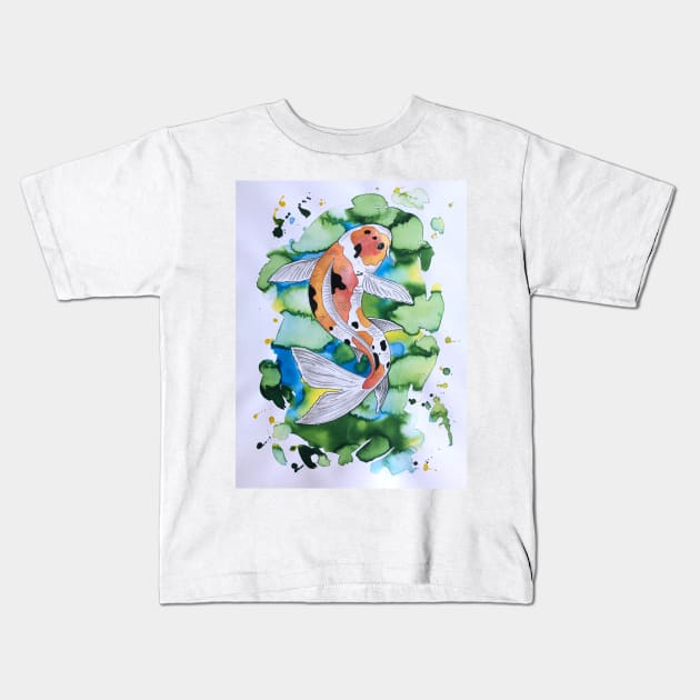 Koi carp Kids T-Shirt by Karroart